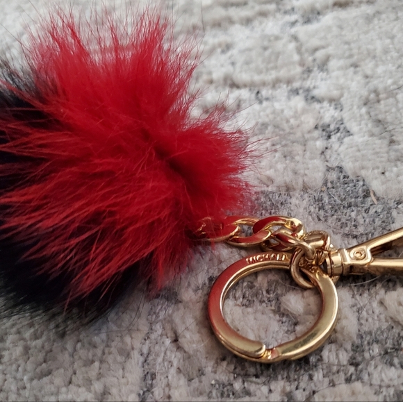 Michael Kors Red/Black Fuzzy Pompom Keychain/Bag Clip - Picture 2 of 11